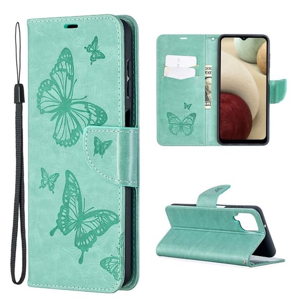 sommerfugl Samsung Galaxy A12 5G flip etui - grøn Green