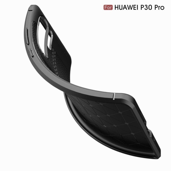 Huawei P30 Pro litchi tekstur etui - Sort Black