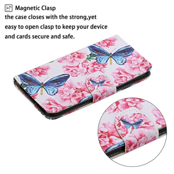 Wonderland Samsung Galaxy Note 20 Ultra flip kuoret - Sininen Perhonen Ja Kukkia Multicolor