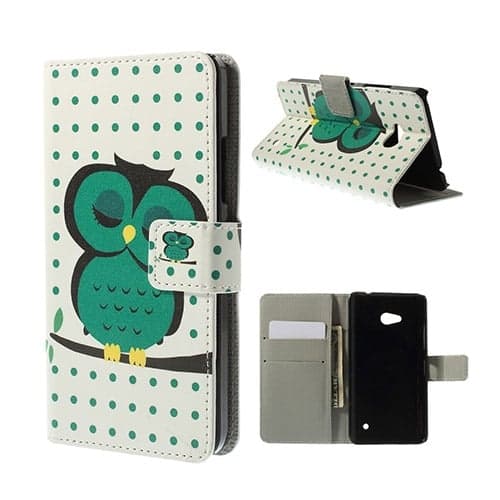 Moberg Microsoft Lumia 640 Lær Case med Kortholder - Grønn Sovende Ugle Green