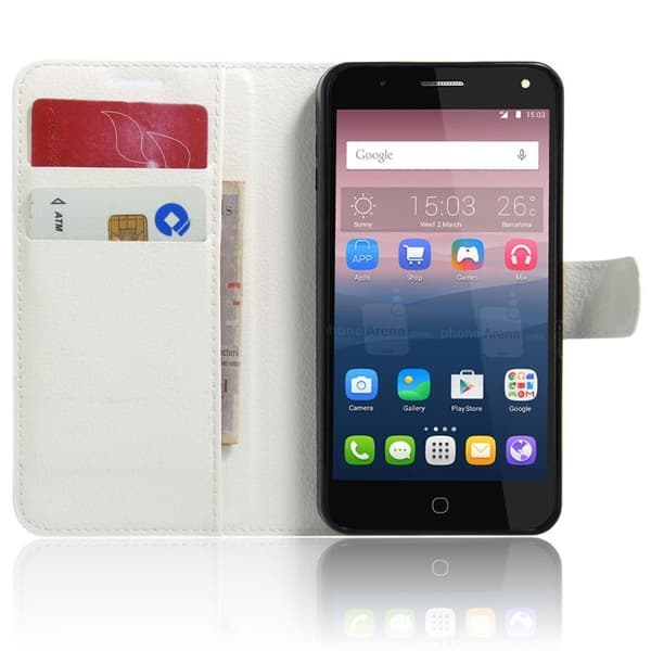 Mankell Alcatel Pop 4 læder-etui med litchi overflade - Hvid White