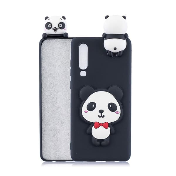Huawei P30 3D mønster blødt etui - Panda med Rød Sløjfe Multicolor