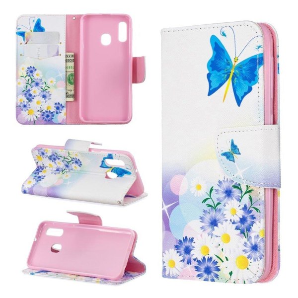 Wonderland Samsung Galaxy A20e etui - Blå Sommerfugl og Blomster Multicolor