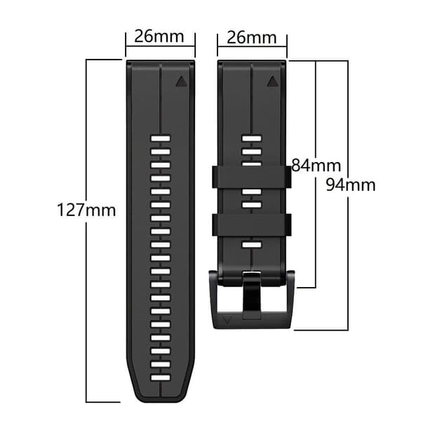 26mm kaksivärinen silikoninen kellohihna Garmin ja Coros kellolle - Musta / Punainen Red