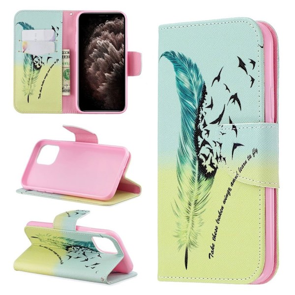 Wonderland iPhone 11 Pro flip etui - Fjermønster Multicolor