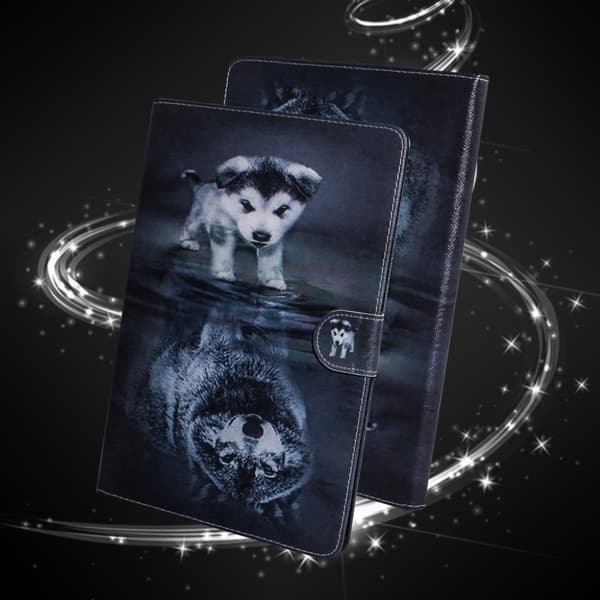 Cool mønster læder flip etui til Samsung Galaxy Tab A7 10.4 (2020) - hund / ulv Black