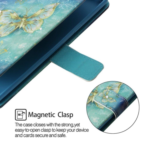 iPhone Xs Max tekojalokivi koristeltu kuviollinen synteetti nahk Blue