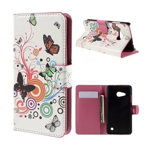 Moberg Microsoft Lumia 550 Læder Etui - Sommerfugle og Cirkler Multicolor