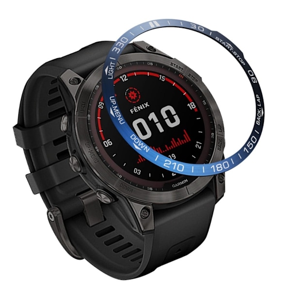 Garmin Fenix 7X ring i rustfrit stål - Blå Ring Med Hvide Bogstaver Blue