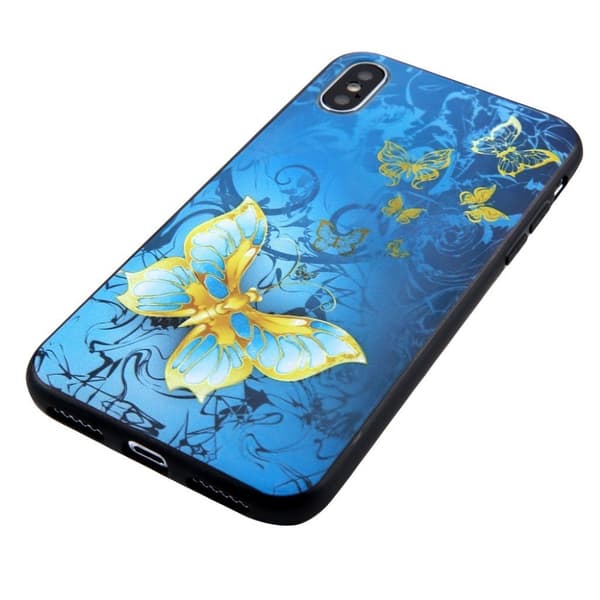 iPhone Xs Max grave hybrid deksel  - Gull og blå sommerfugler Multicolor