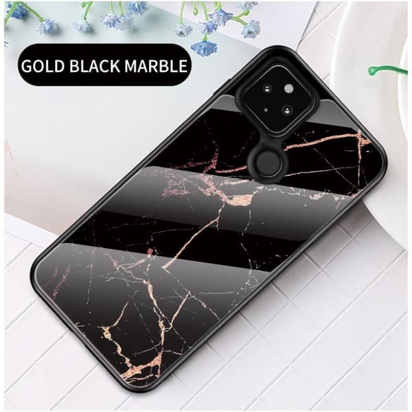 Fantasy Marble Google Pixel 5 Deksel - Gold Svart Klinkekule Black