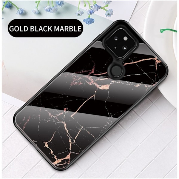 Fantasy marmor Google Pixel 5 cover - guld sort marmor Black