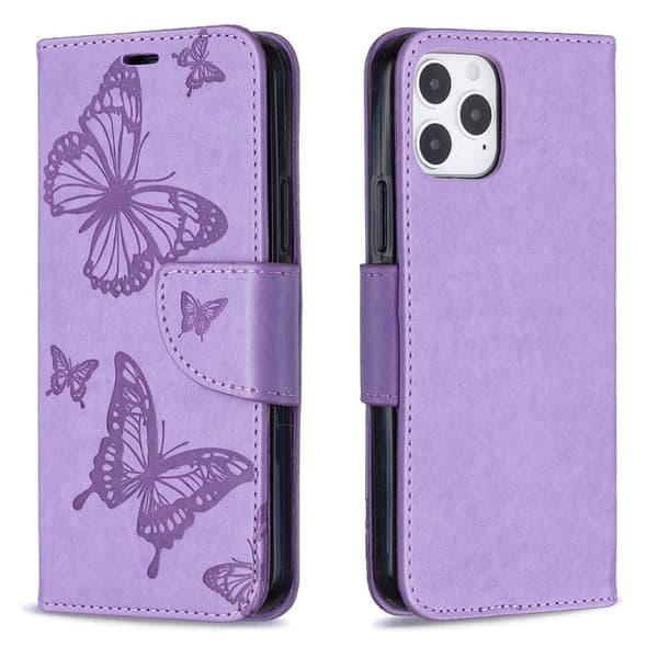 Butterfly iPhone 12 / 12 Pro Flippetui - Lilla Purple