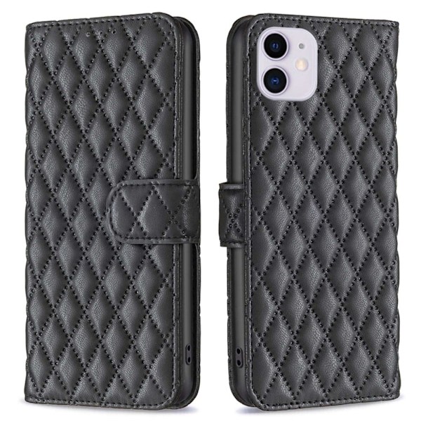 BINFEN COLOR BF Style-14 iPhone 11 6.1 tommer Drop Resistant Phone Cover Adjustable Stand Matte Leather Wallet Case med magnetisk lås - Sort Black