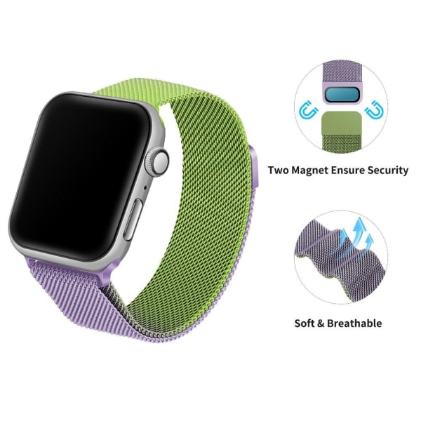 Apple Watch Series 8 (41 mm) dubbelfärgat klockarmband i rostfritt stål - Lila / Grön Lila