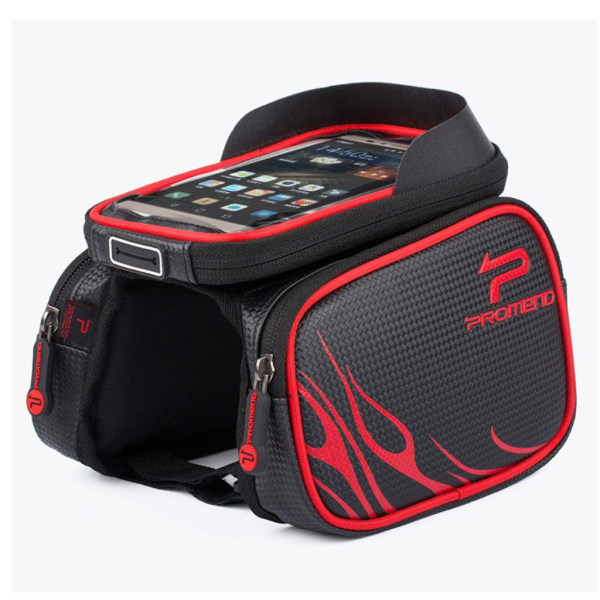 Bicycle saddle bag + waterproof touch screen view for Smartphone Red