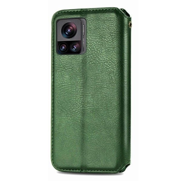 Læder Etui med A Stilfuldt Rhombus Tryk til Motorola Edge 30 Ultra / X30 Pro - Grøn Green