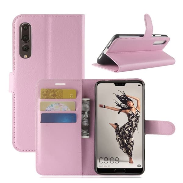 Huawei P20 Pro Etui laget av kunstlær og silikon – Lys rosa Pink