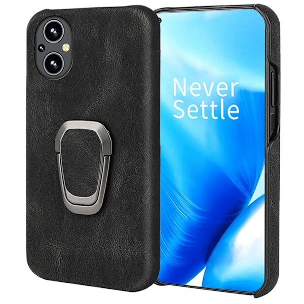 Stødsikkert lædercover med oval støttefod til OnePlus Nord N20 5G - Sort Black
