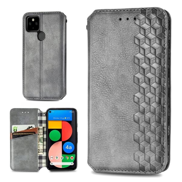 Läder Google Pixel 5a fodral med romb-design - Silver/Grå Silvergrå