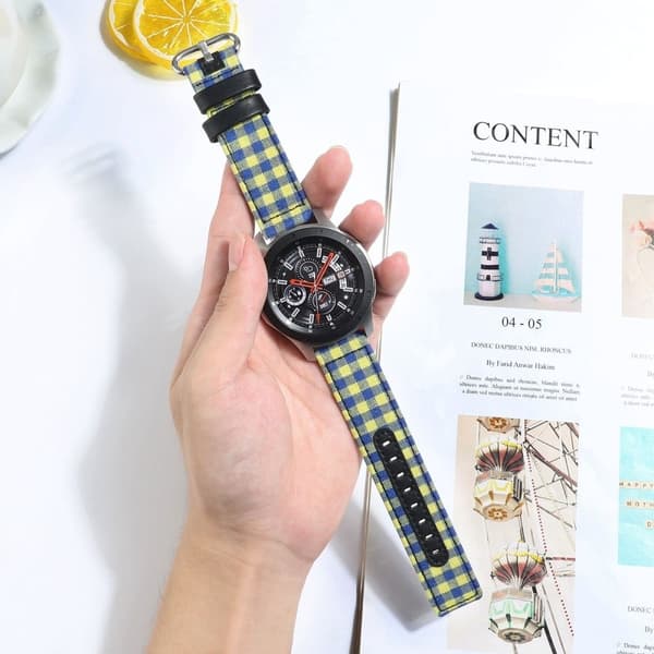 Samsung Galaxy Watch 5 / 5 Pro ternet læderurrem i nylonstil - Blå / Gul Plaid Multicolor