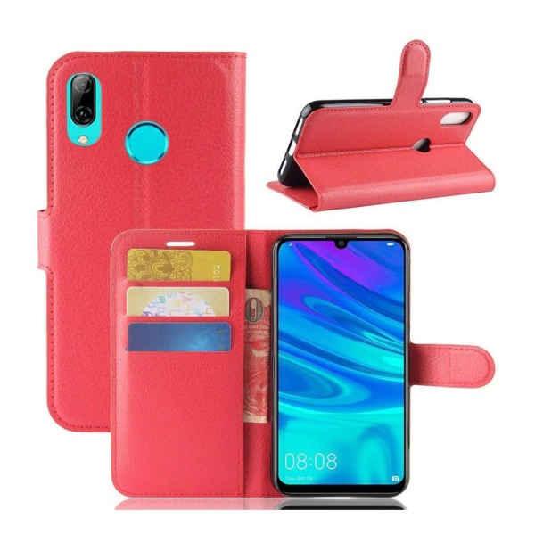 Huawei P30 Lite litchi skin plånboksfodral i läder - röd Röd