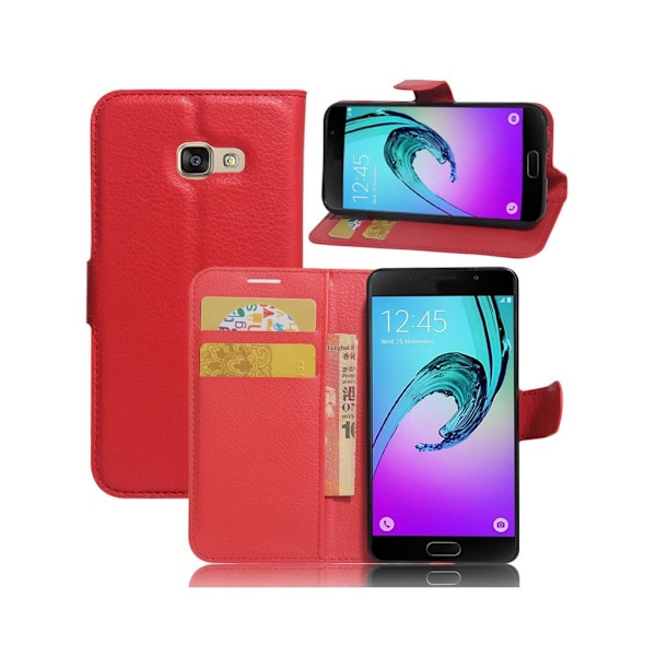 Samsung Galaxy A3 (2017) Litsi Pintainen Nahkakotelo Lompakko - Punainen Red