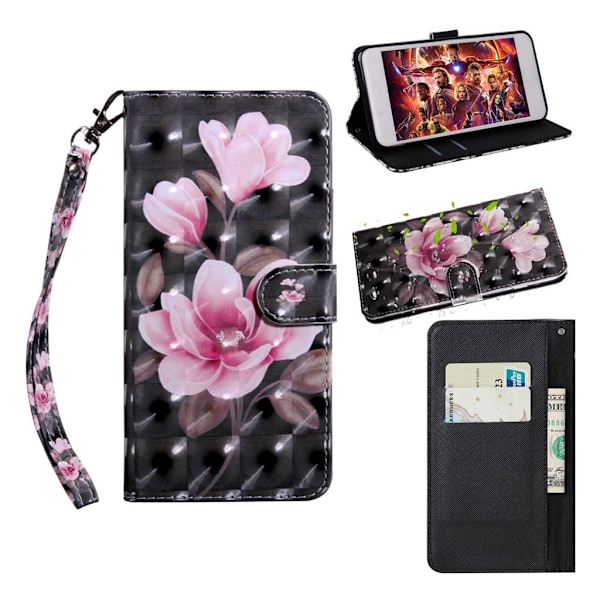 Samsung Galaxy A40 dekormönstrat läderfodral - Rosa Blommor Rosa