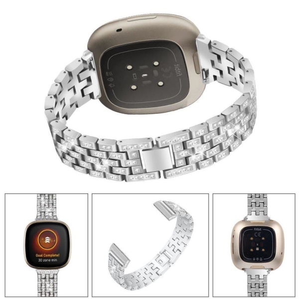 Fitbit Sense / Versa 3 rhinesten adorned rem - sølv Silver grey