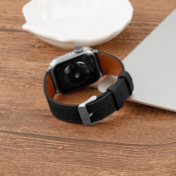 Apple Watch (41mm) Top Layer Cowhide Aitoa Nahkaa Rannekellon Nauha - Musta Black