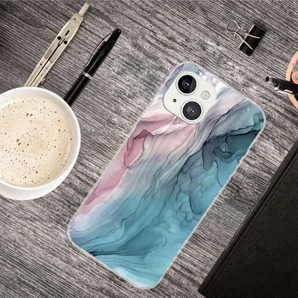 Marmormotiv iPhone 14 Plus skal - Rosa/Blå Marmor multifärg