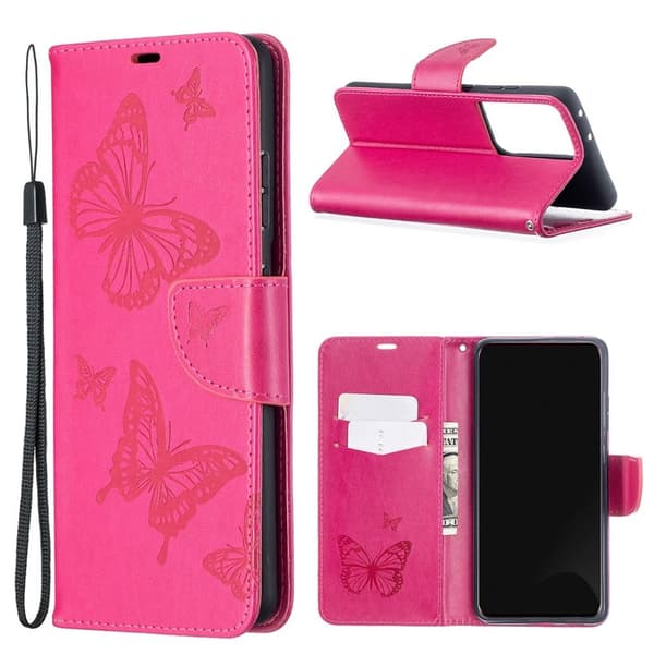 Butterfly Samsung Galaxy S21 Ultra Flippetui - Rose Pink