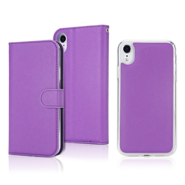 iPhone Xr flip cover i læder med krydsstruktur - Lilla Purple
