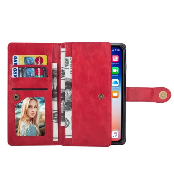 iPhone 9 Plus mobilfodral silikon syntetläder plånbok stående - Röd Röd