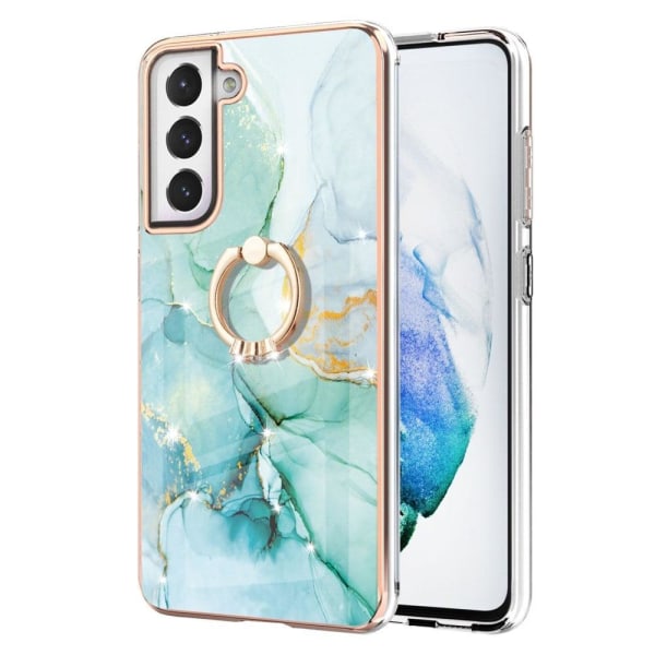 Marble Mønstret Cover med Ring Holder til Samsung Galaxy S21 FE Green