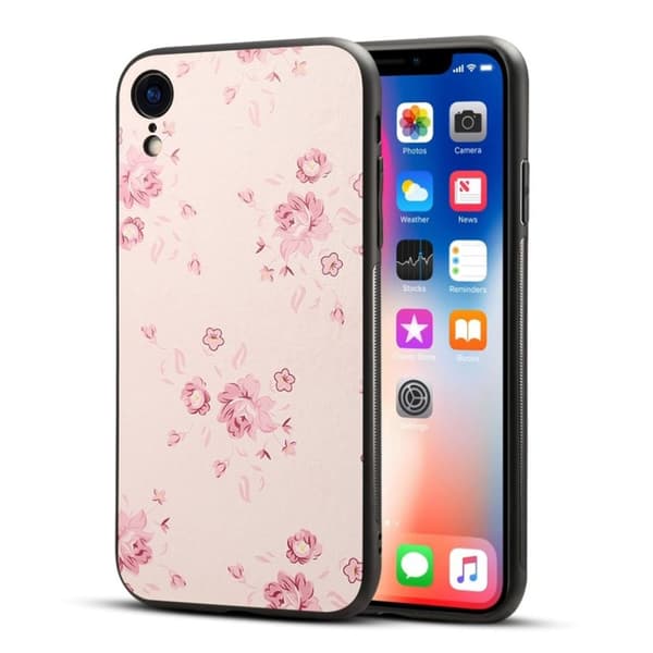 IPhone 9 mobilskal plast silikon syntetläder tryckmönster - Blommande blomma Rosa