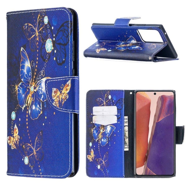 Wonderland Samsung Galaxy Note 20 Ultra Flip Etui - Mørkeblå Sommerfugl Blue