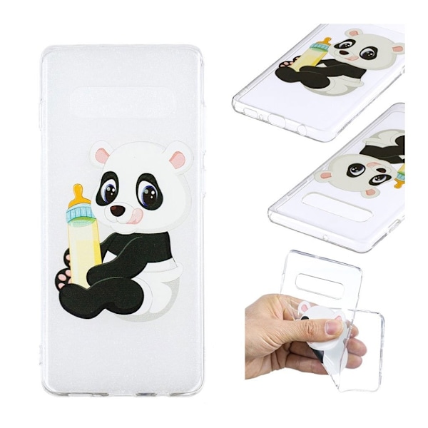 Samsung Galaxy S10 Plus trykt mønster etui - Panda holder Flaske Multicolor
