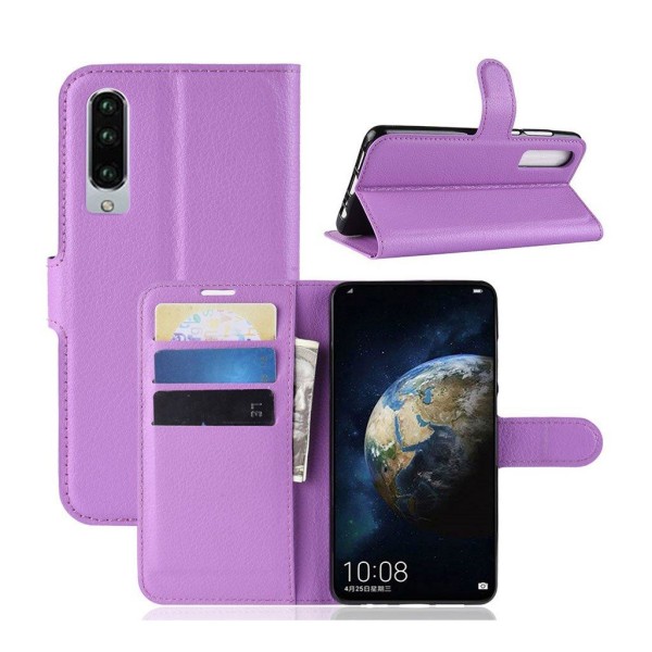Huawei P30 litsi tuntuinen nahkainen flip Suojakotelo - Violetti Purple