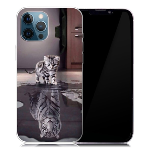 Deco iPhone 13 Pro Max Suojakotelo - Kissa And Tiikeri Silver grey