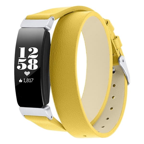 Fitbit Inspire / Inspire HR äkta läder klockband - Gul / Silver Spänne multifärg