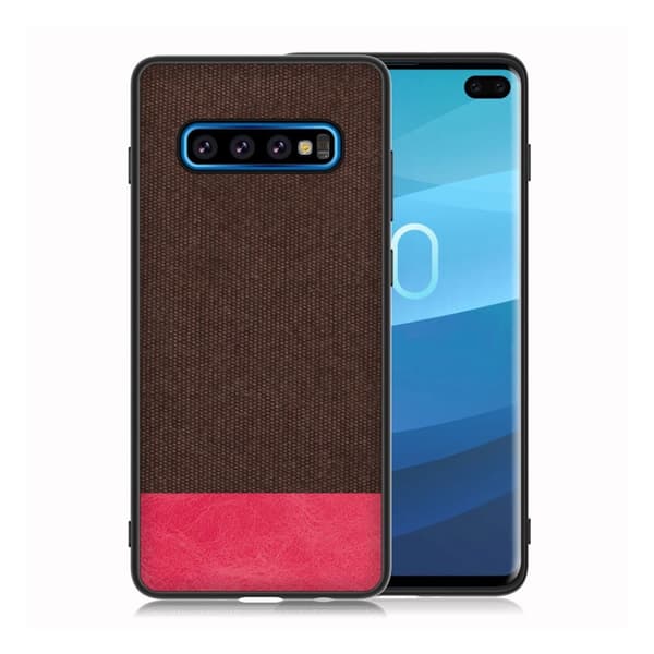 Samsung Galaxy S10 Plus kankainen nahkakotelo - Kahvi / Punainen Multicolor