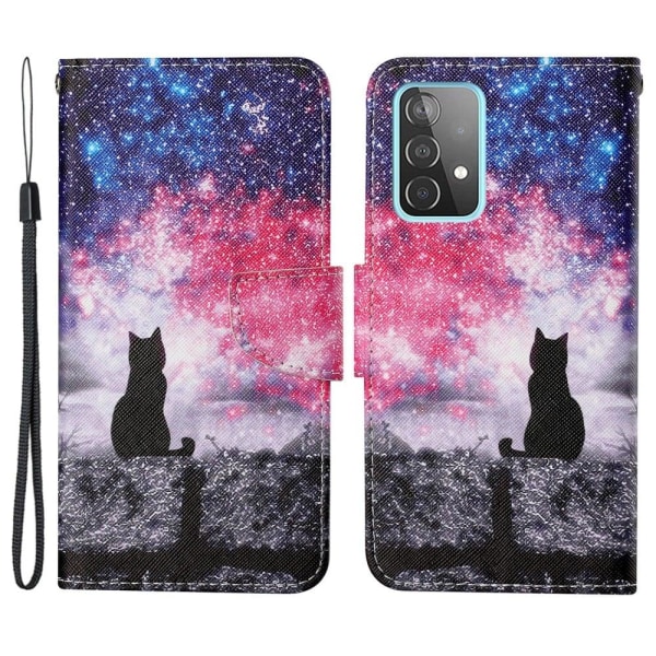 Wonderland Samsung Galaxy A53 5G Läppäkotelo - Starry Sky / Kissa Multicolor