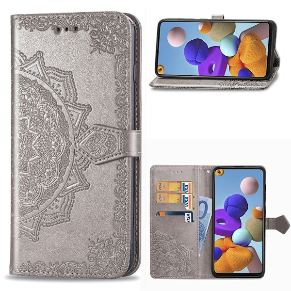 Mandala läder Samsung Galaxy A21s fodral - Silver/Grå Silvergrå