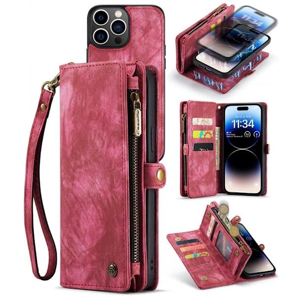 CaseMe iPhone 14 Pro Zipper Lompakko - Punainen Red