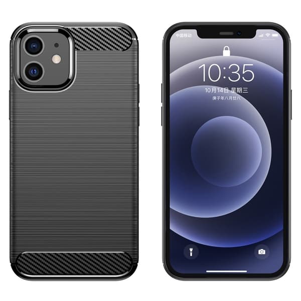 1,8 mm kulfiber børstet tekstur Anti-fall beskyttelse Bagside Fleksibelt cover iPhone 12/12 Pro 6,1 tommer - Sort Black