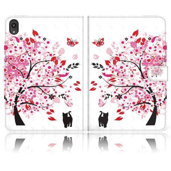 Lenovo Tab P11 stylish pattern leather case - Tree and Cat Pink
