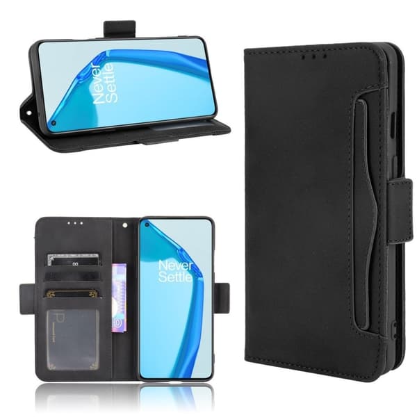 Modern-styled Lær Lommebok Etui til OnePlus 9R - Svart Black