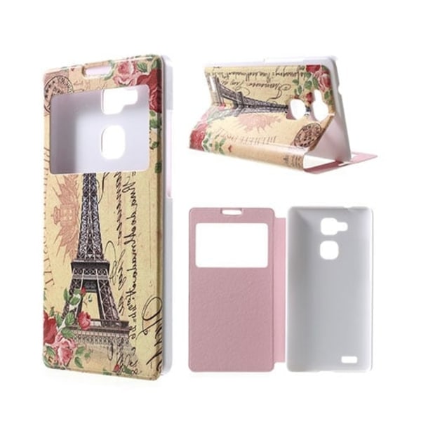 Moberg View Huawei Ascend Mate7 Lær Flipp Etui - Paris Eiffel Tårn Multicolor