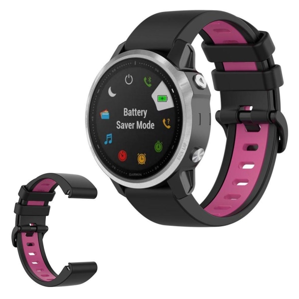 Garmin Fenix 6S / 5S tofarvet silikone-urrem - Sort / Rose Black